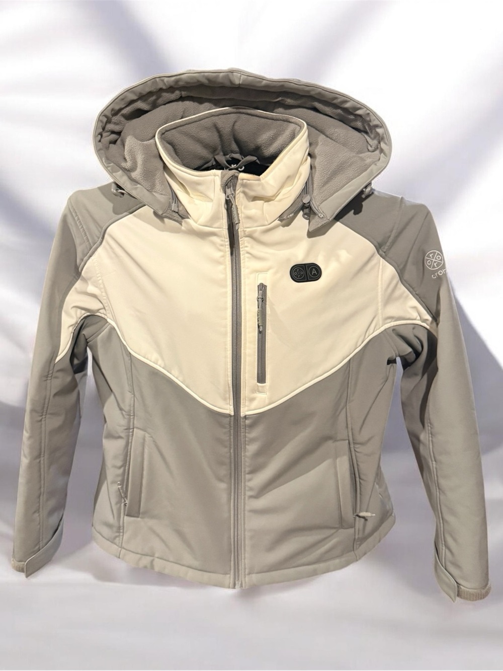 Oror Two-Tone Hooded Ski Jacket - Cream & Taupe